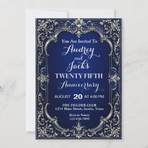 Invitación Elegante Azul Plata 25 Aniversario