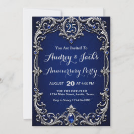 Invitación Elegante Azul Plata 25 Aniversario