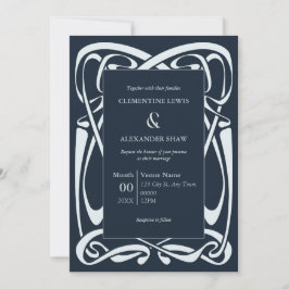 Invitación Elegante Azul Plateado sobre Cinta Vintage Azul Ne