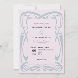 Invitación Elegante Azul Plateado sobre Cinta Vintage Lila
