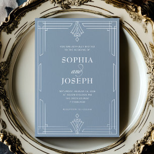Invitación Elegante Azul Polvoriento Boda Formal Atemporal