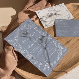 Invitación Elegante Azul Polvoriento Floral Boho Botánico Bod