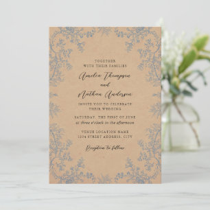 Invitación Elegante azul polvoriento floral encaje boda