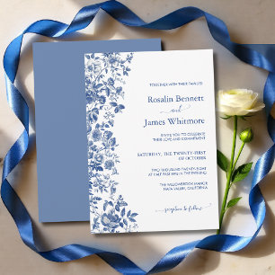 Invitación Elegante azul polvoriento toile floral boda