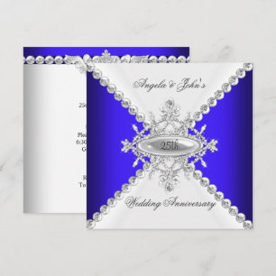 Invitación Elegante Azul Real Blanco 25 Aniversario de Boda