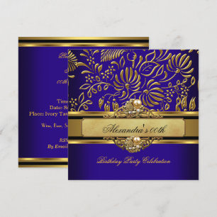 Invitación Elegante Azul Real Dorado Damasco Perla Fiesta