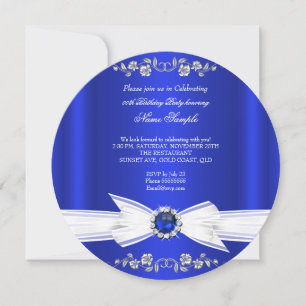 Invitación Elegante azul real perla blanca lazo joya cumpleañ