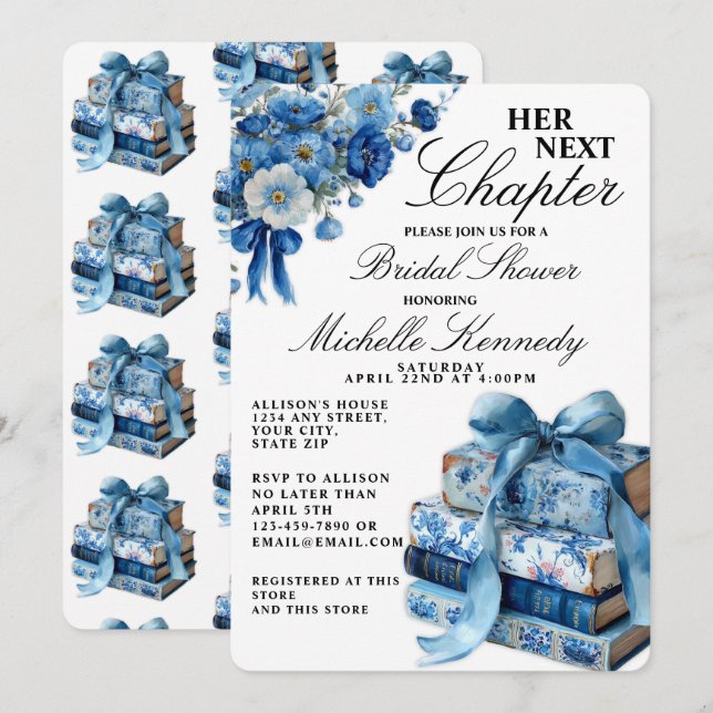 Invitación Elegante Azul Su Nuevo Capítulo Despedida de Solte (Anverso / Reverso)