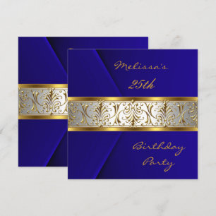 Invitación Elegante azul terciopelo falso recorte dorado 25º