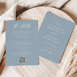 Invitación Elegante azul turbio en un Boda de código QR