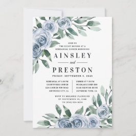 Invitación Elegante azul turbio Floral Rústico Ensayo Cena
