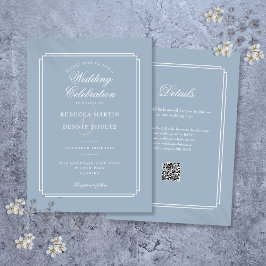 Invitación Elegante azul turbio QR Código Art Deco Boda