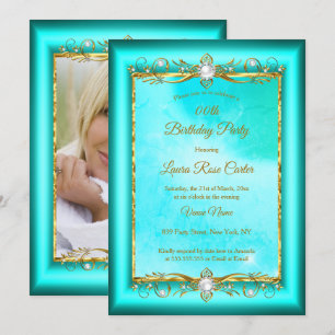 Invitación Elegante azul turquesa Fiesta de cumpleaños con fo