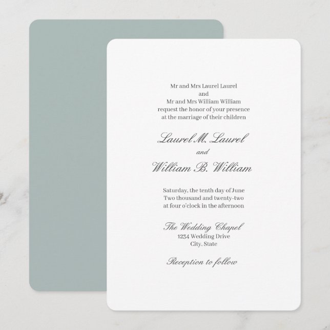 Invitación Elegante azul Verde azulado ambos padres Invitació (Anverso / Reverso)