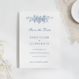 Invitación Elegante azul vintage floral Save the Date Boda