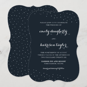 Invitación Elegante azul y blanco con Boda de puntos delgados