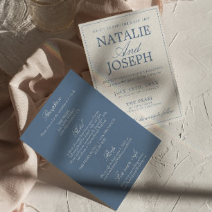 Invitación Elegante azul y blanco, todo en una boda de dinero