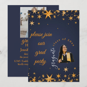 invitación elegante azul y dorada