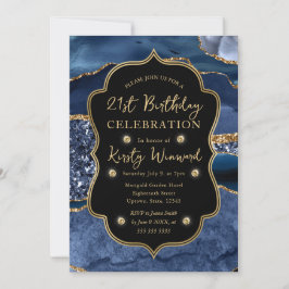 Invitación Elegante Azul y Dorado Cumpleaños 21 con Agata Bri