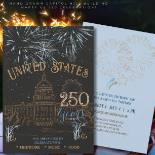Invitación Elegante Azul y Dorado US 250 Capitol