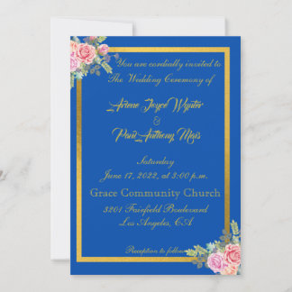 Invitación Elegante azul y oro