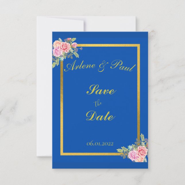 Invitación Elegante azul y oro (Anverso)