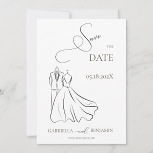Invitación Elegante B&W Tux & Vestir Guardar Boda de fechas