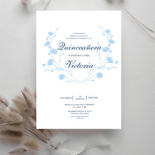 Invitación Elegante Baby Blue floral Quinceanera