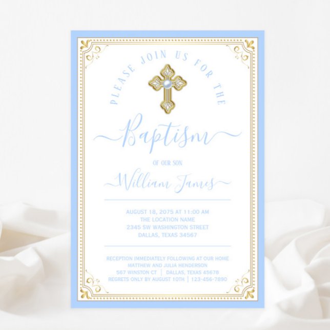 Invitación Elegante Baby Blue Gold Boy Baptismo (Subido por el creador)