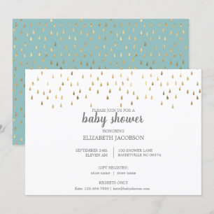 Invitación Elegante Baby Blue & Gold Lluvia Baby Shower