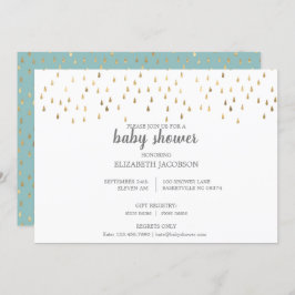 Invitación Elegante Baby Blue & Gold Raindrop Baby Shower