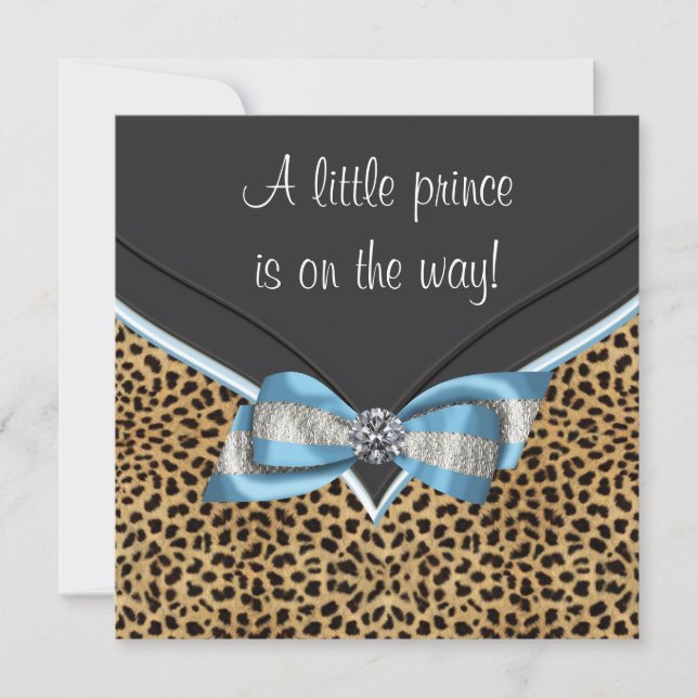 Invitación Elegante Baby Blue Leopard Prince Baby Shower (Anverso)