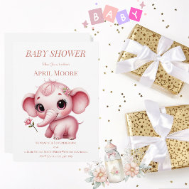 Invitación Elegante Baby Girl Pink Elephant Baby Shower