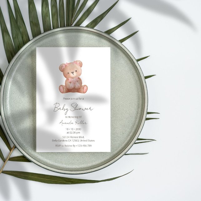 Invitación Elegante Baby Girl Teddy Bear Baby Shower (Subido por el creador)