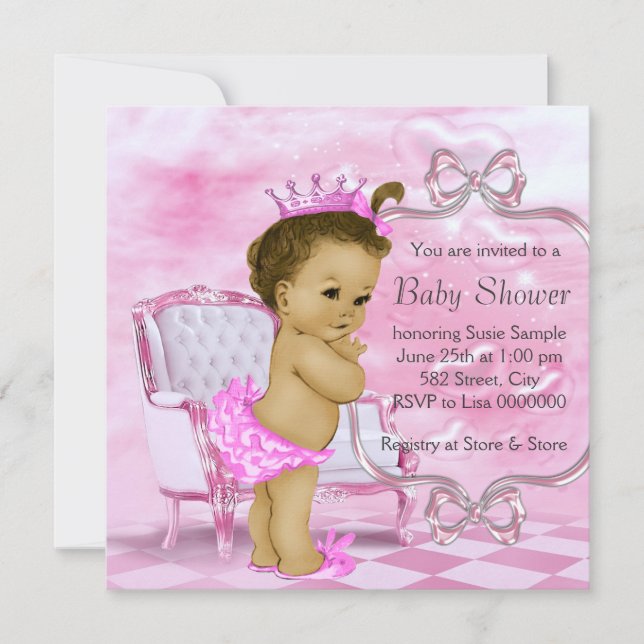 Invitación Elegante Baby Shower afroamericano rosado (Anverso)
