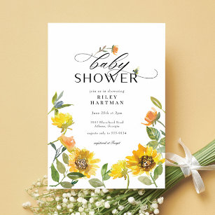 Invitación Elegante Baby Shower amarillo girasol sunny Bee