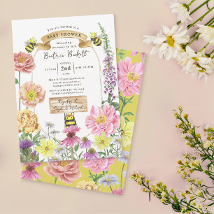 Invitación Elegante Baby Shower amarillo y flor silvestre