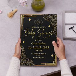 Invitación Elegante Baby Shower amarillo y Relieve metalizado
