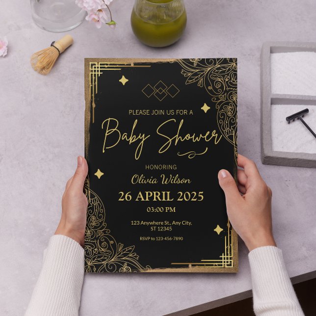 Invitación Elegante Baby Shower amarillo y Relieve metalizado (Subido por el creador)