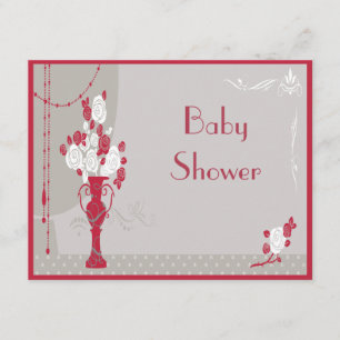 Invitación Elegante Baby Shower Art Déco Roses Roses Rojas y