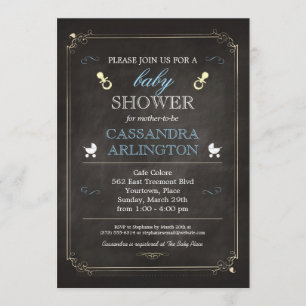 Invitación Elegante Baby Shower azul de cartón marco