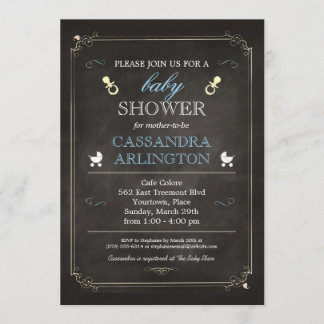 Invitación Elegante Baby Shower azul de cartón marco