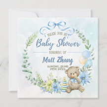 Elegante Baby Shower azul pastel y blanco