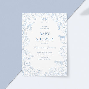 Invitación Elegante Baby Shower azul Safari