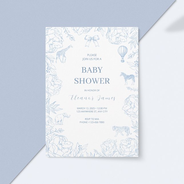 Invitación Elegante Baby Shower azul Safari (Subido por el creador)