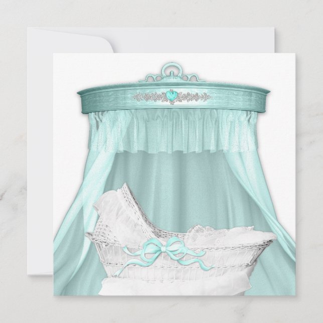 Invitación Elegante Baby Shower azul Verde azulado (Anverso)