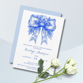 Invitación Elegante Baby Shower Azul y Blanco Chinoiserie 