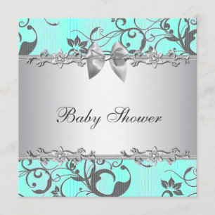 Invitación Elegante Baby Shower azul y gris Verde azulado