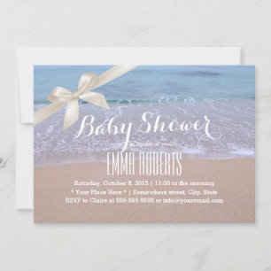 Invitación Elegante Baby Shower Beach con cinta de marfil