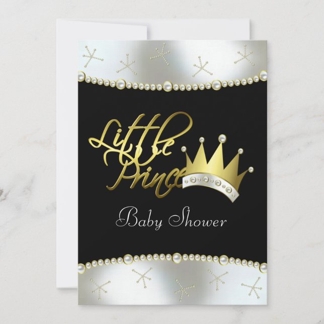 Invitación Elegante Baby Shower Black and Gold Little Prince (Anverso)